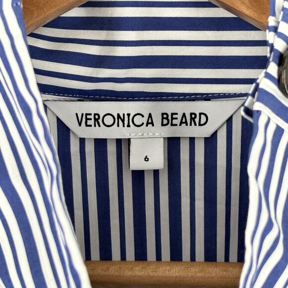 VERONICA BEARD Arabel gathered striped cotton-blend poplin dress Size 6 - Picture 6 of 12